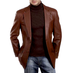 BGSD Men's Two-Button New Zealand Lambskin Leather Blazer - Regular & Tall