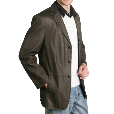 BGSD Men's Classic Three-Button Cowhide Leather Blazer - Regular, Tall, Big, Big & Tall