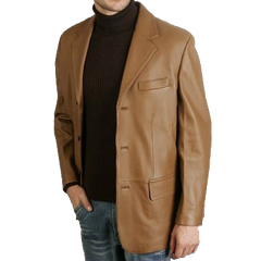 BGSD Men's Classic Three-Button Lambskin Leather Blazer