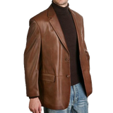 BGSD Men's Classic Two-Button Lambskin Leather Blazer - Regular, Tall, Big, Big & Tall