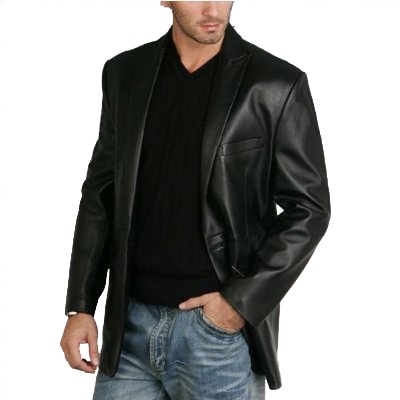 BGSD Men's One Button Lambskin Leather Blazer