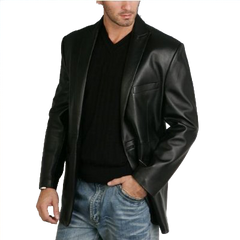 BGSD Men's One Button Lambskin Leather Blazer